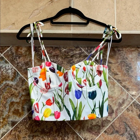 Abia Bustier Top in Kiss My Tulips ALICE + OLIVIA Color Kiss My Tulips 6 NWOT - Picture 2 of 12